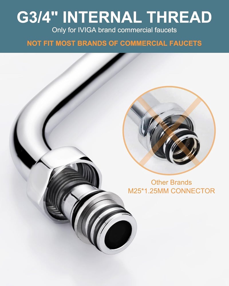 IVIGA G3/4 Internal Thread Commercial Faucet Swivel Spout Replacement: 14“ Add-on Swing Nozzle Spout - Chrome Polished Spout Replacement Part For Commercial Kitchen Sink Faucet - 1.8gpm/ 2.2gpm Aerator - Image 2